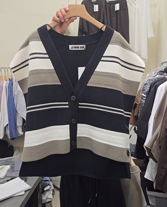 韓 粗細文針織棉背心 3色 size