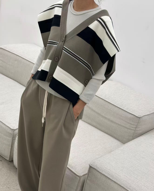 韓 粗細文針織棉背心 3色 size