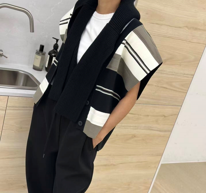 韓 粗細文針織棉背心 3色 size