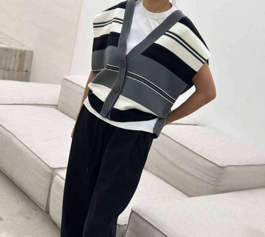 韓 粗細文針織棉背心 3色 size