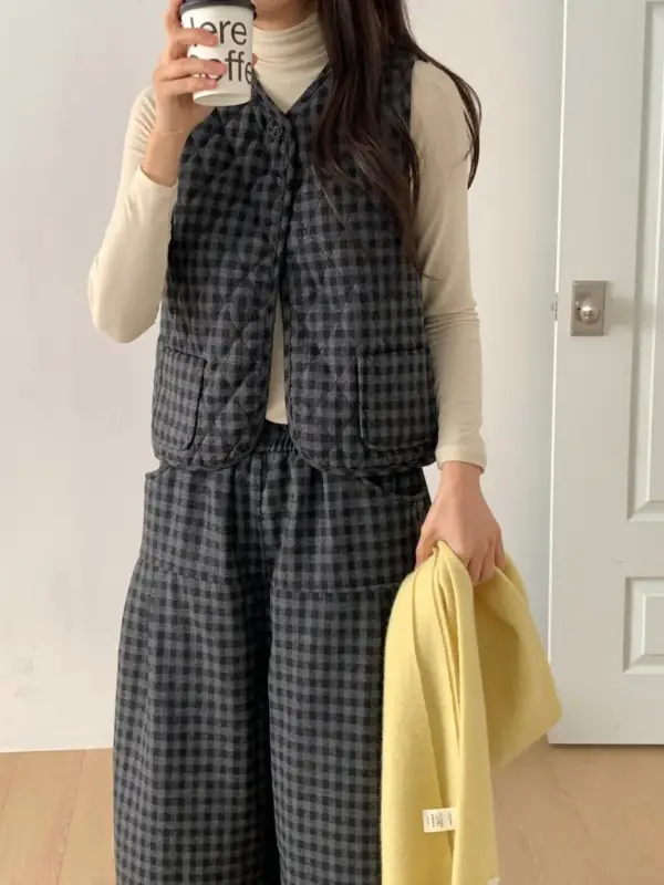 韓 小格文背心 3色 size