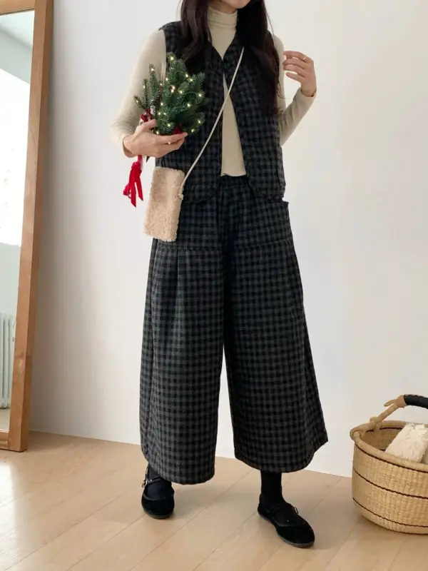 韓 小格文背心 3色 size