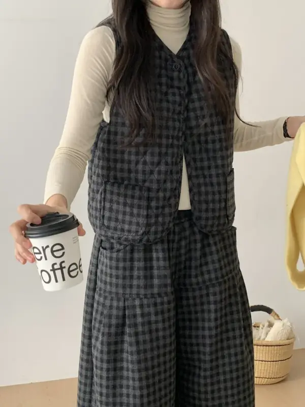 韓 小格文背心 3色 size