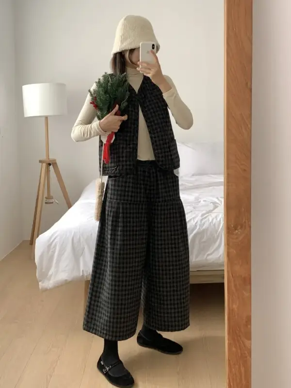 韓 小格文背心 3色 size