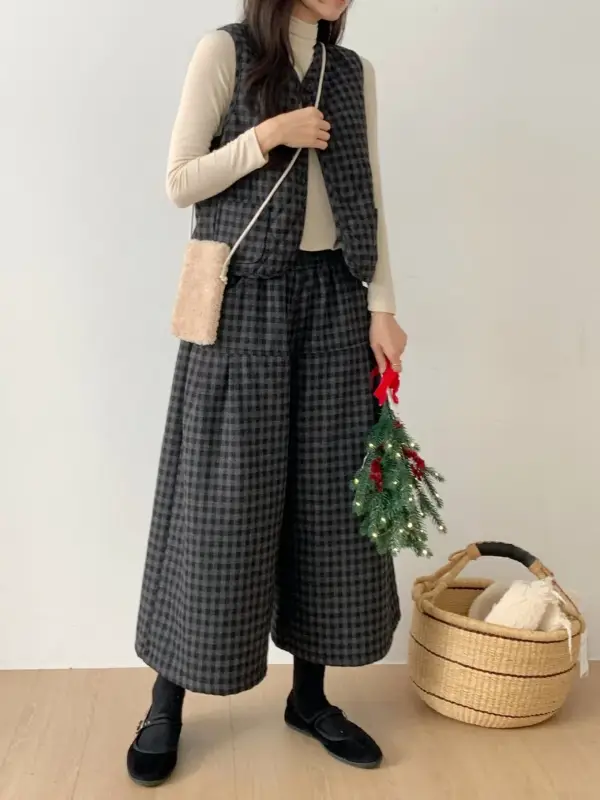 韓 小格文背心 3色 size