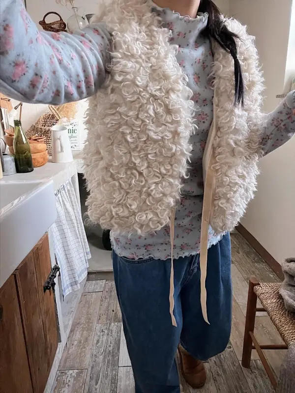 韓 毛毛綁帶背心 size