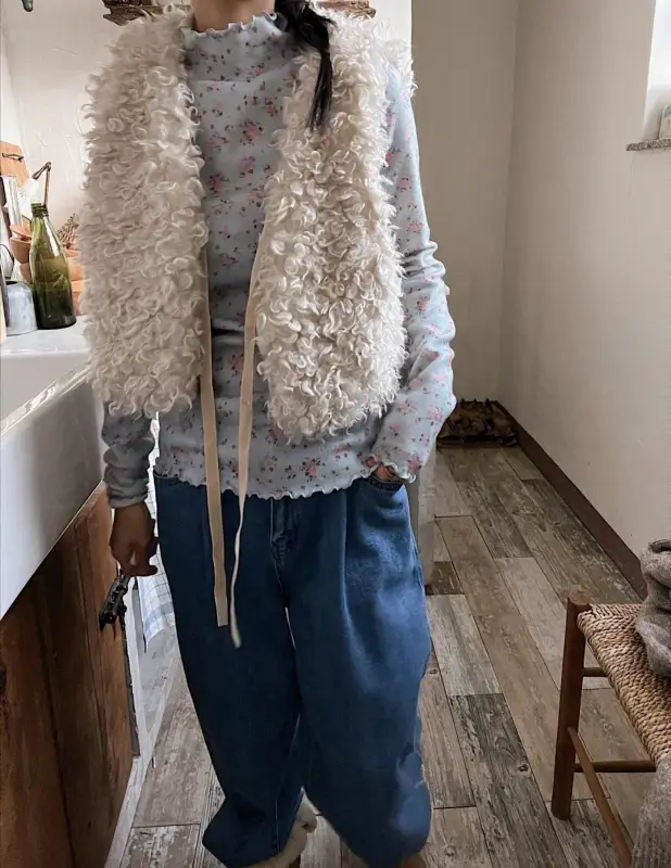 韓 毛毛綁帶背心 size