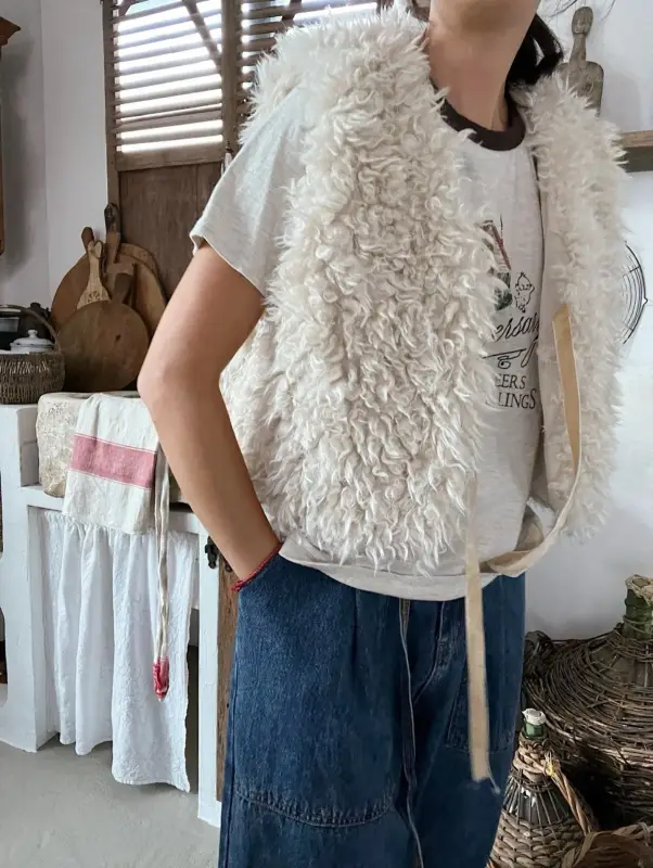 韓 毛毛綁帶背心 size