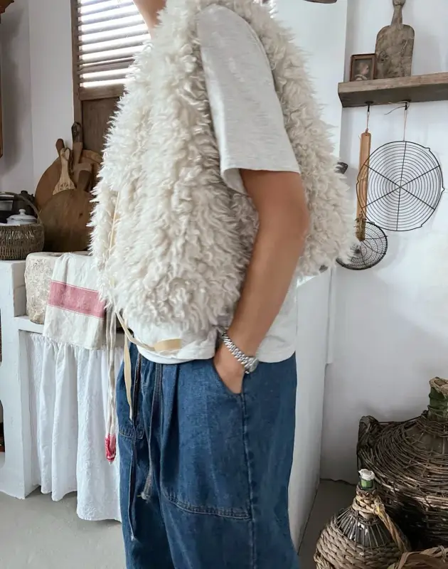 韓 毛毛綁帶背心 size