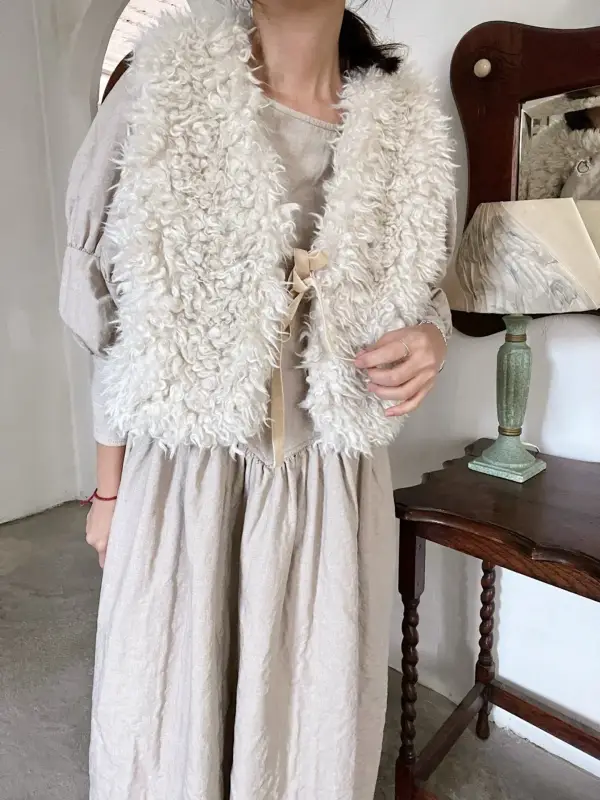 韓 毛毛綁帶背心 size