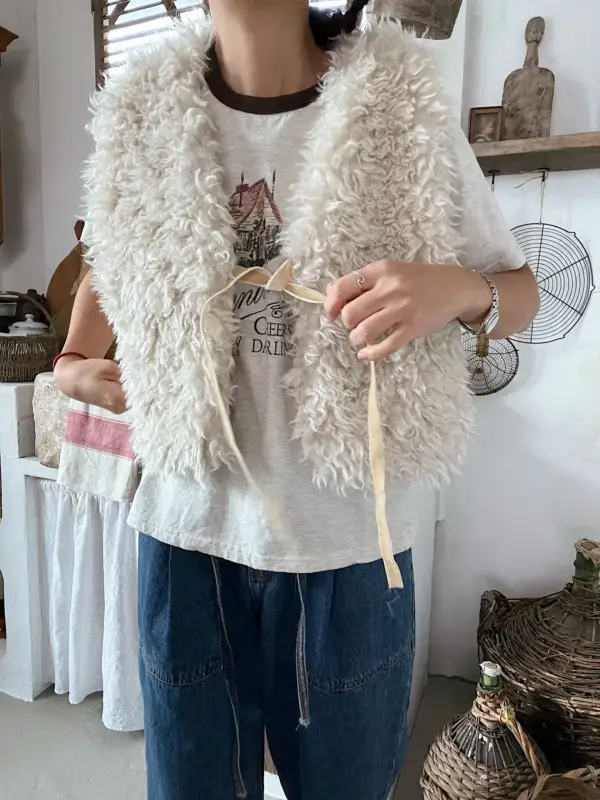 韓 毛毛綁帶背心 size