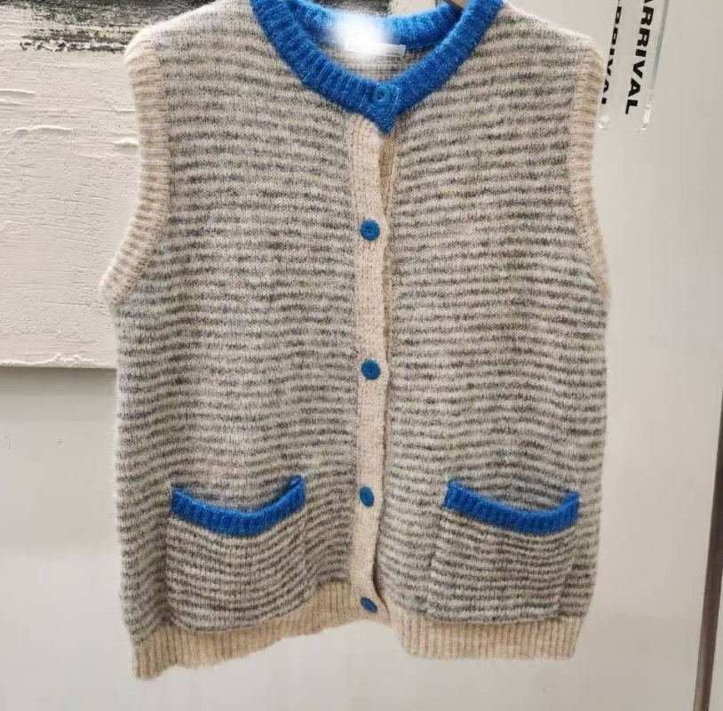 韓 拚色領條紋背心 2色