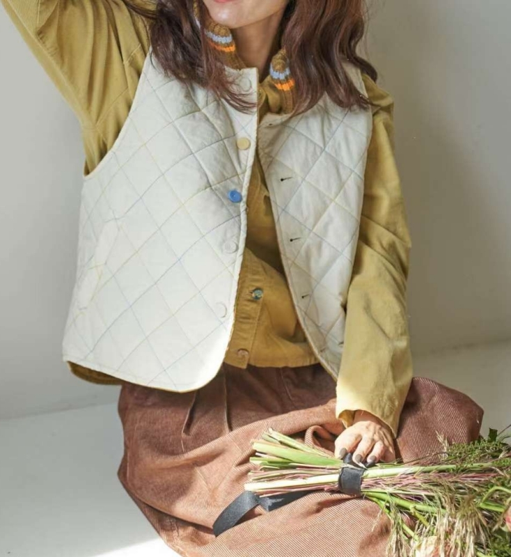 韓 配色釦壓紋背心 3色