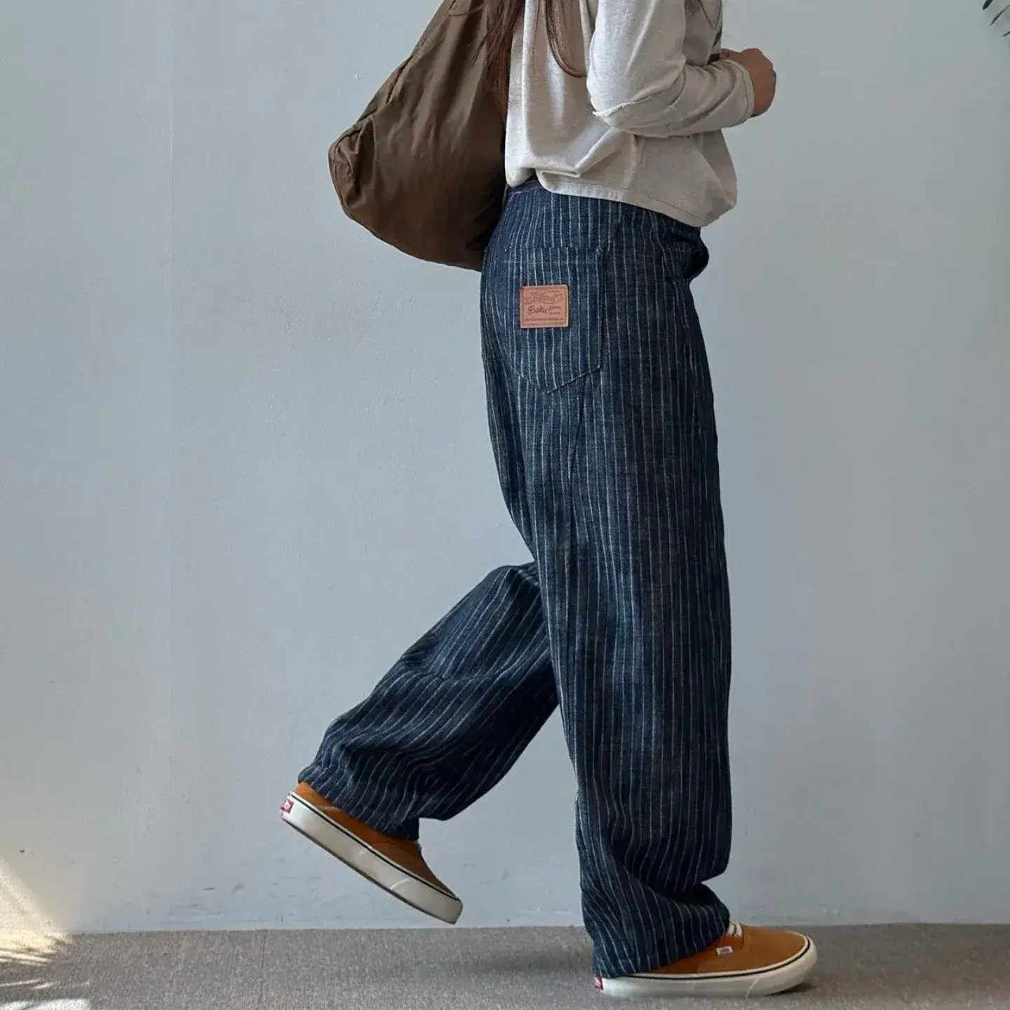 韓 直條文口袋小標褲