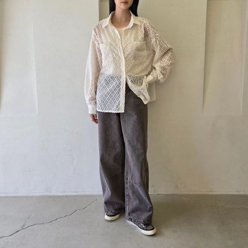 韓 洗舊刷色復古長褲 3色 size