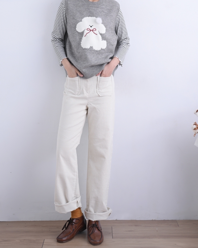 韓 方口袋直筒褲 2色 size