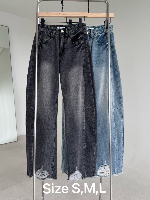 韓 下刷破牛仔褲 2色
