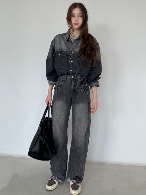 韓 下刷破牛仔褲 2色