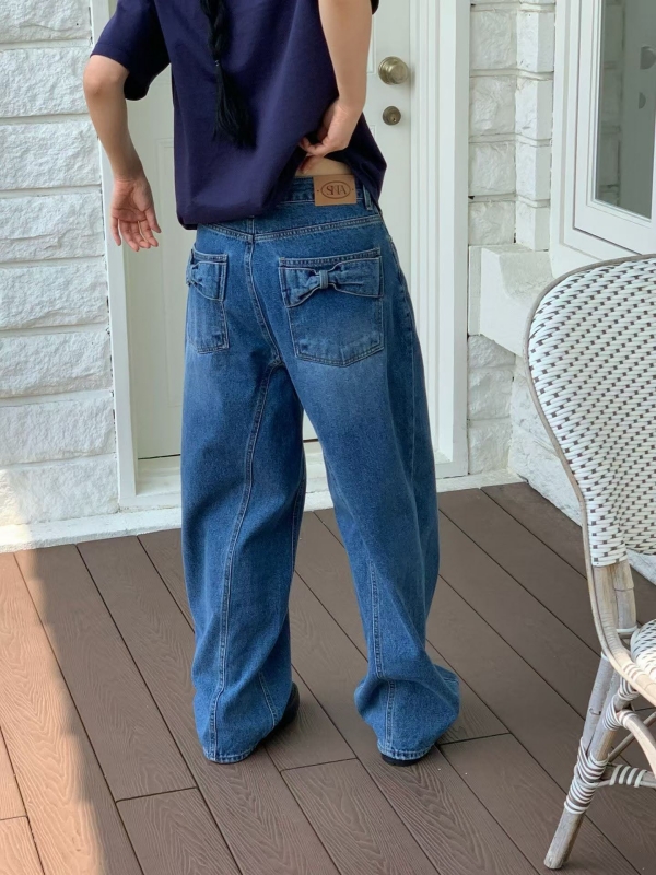 韓 口袋蝴蝶結牛仔褲