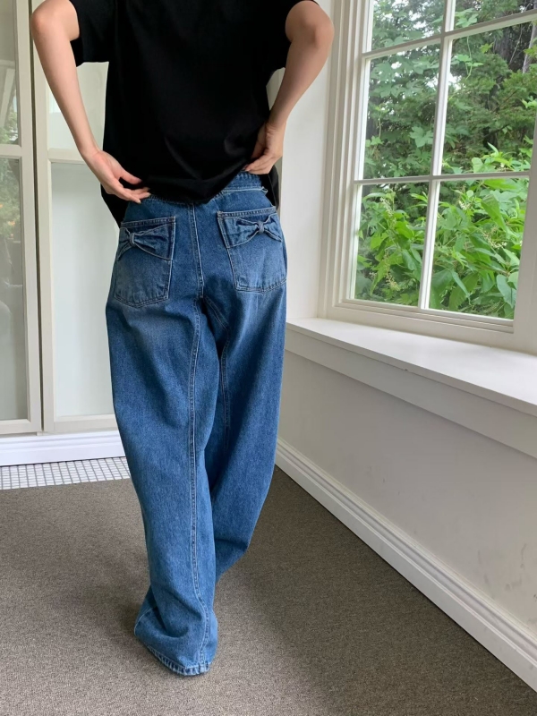 韓 口袋蝴蝶結牛仔褲