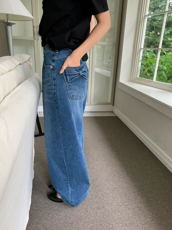 韓 口袋蝴蝶結牛仔褲