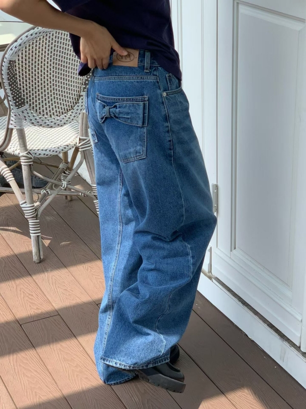 韓 口袋蝴蝶結牛仔褲