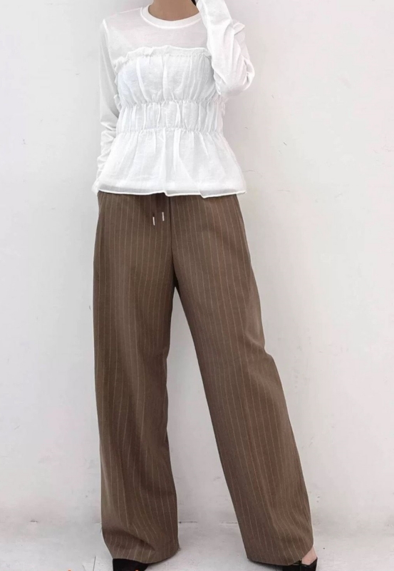 韓 直條文綁帶小寬褲 2色