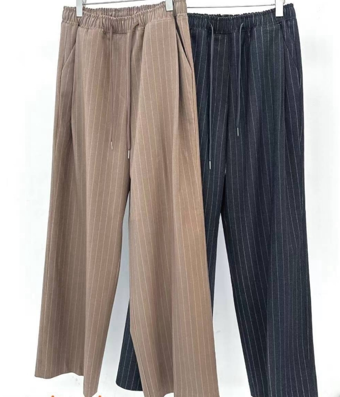 韓 直條文綁帶小寬褲 2色