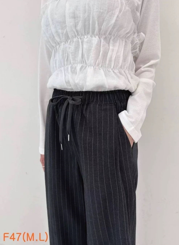 韓 直條文綁帶小寬褲 2色