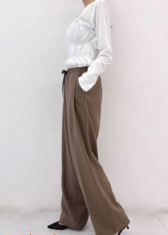 韓 直條文綁帶小寬褲 2色