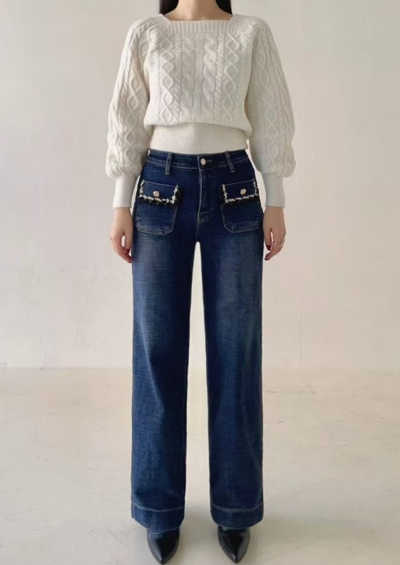 韓 毛呢鬚鬚口袋牛仔褲 size