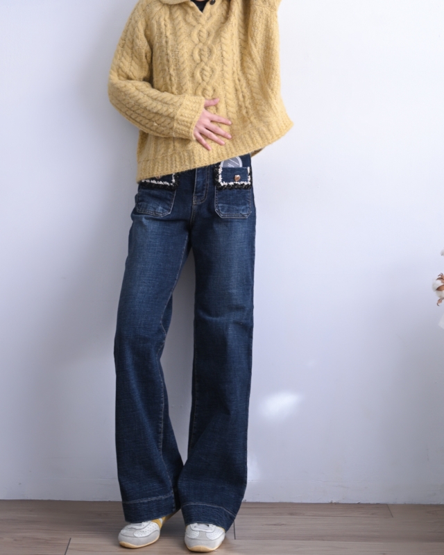 韓 毛呢鬚鬚口袋牛仔褲 size