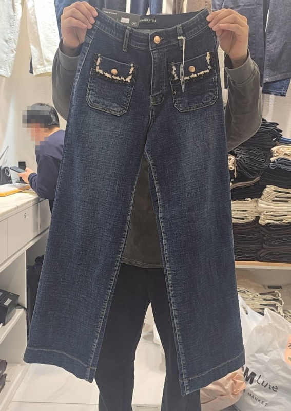 韓 毛呢鬚鬚口袋牛仔褲 size