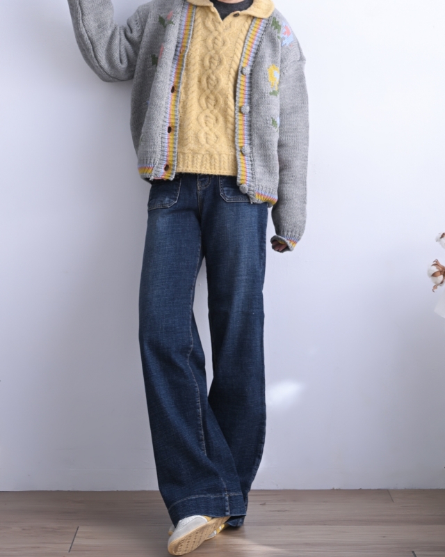 韓 毛呢鬚鬚口袋牛仔褲 size