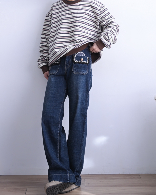 韓 毛呢鬚鬚口袋牛仔褲 size