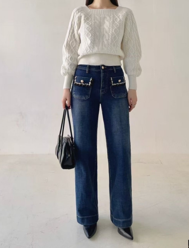 韓 毛呢鬚鬚口袋牛仔褲 size