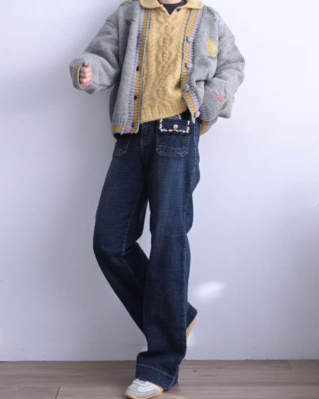 韓 毛呢鬚鬚口袋牛仔褲 size