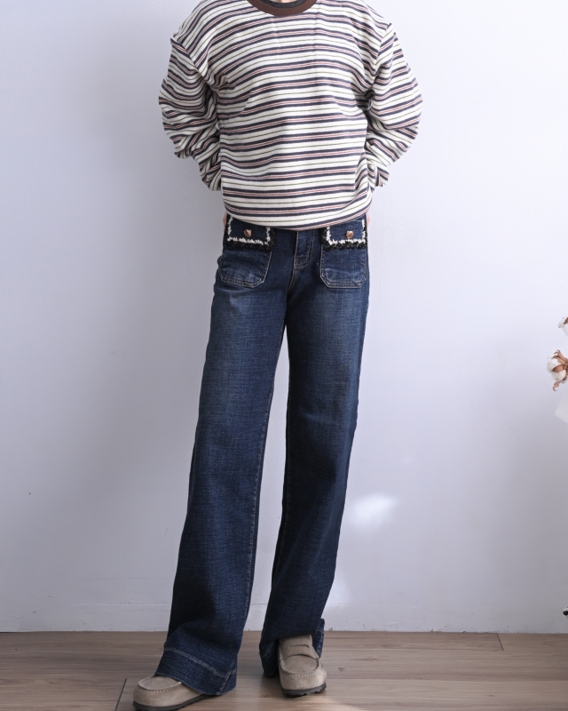 韓 毛呢鬚鬚口袋牛仔褲 size