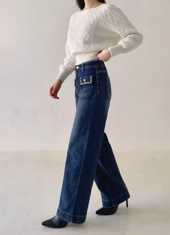 韓 毛呢鬚鬚口袋牛仔褲 size