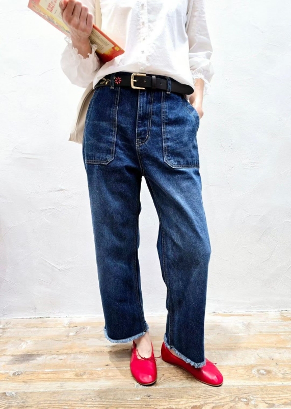 韓 大口袋鬚鬚牛仔褲