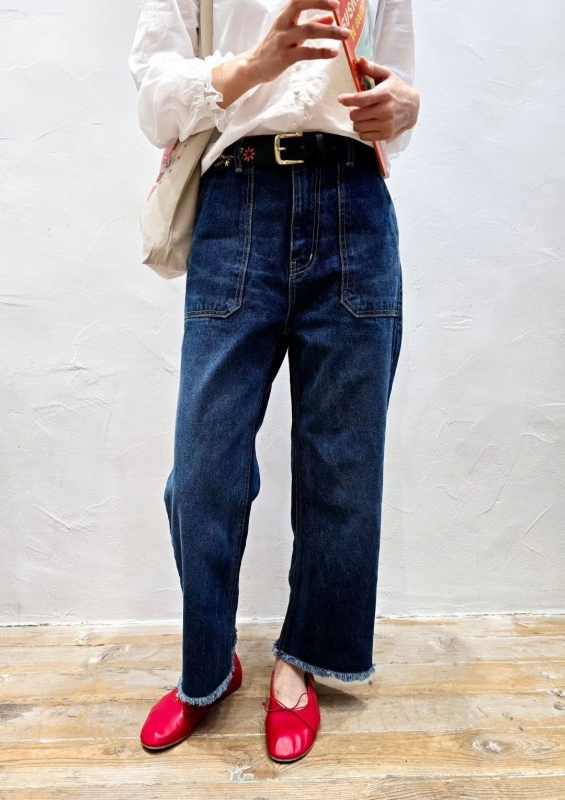 韓 大口袋鬚鬚牛仔褲