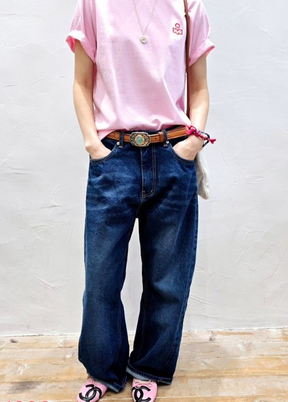 韓 大腿刷色牛仔褲 size