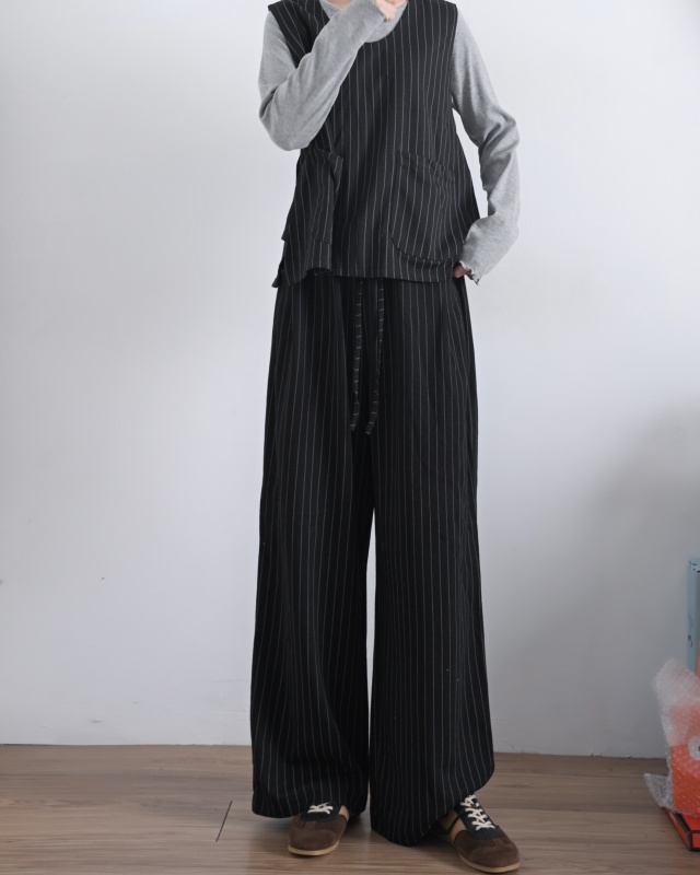 還 細直條綁帶寬褲 2色 size