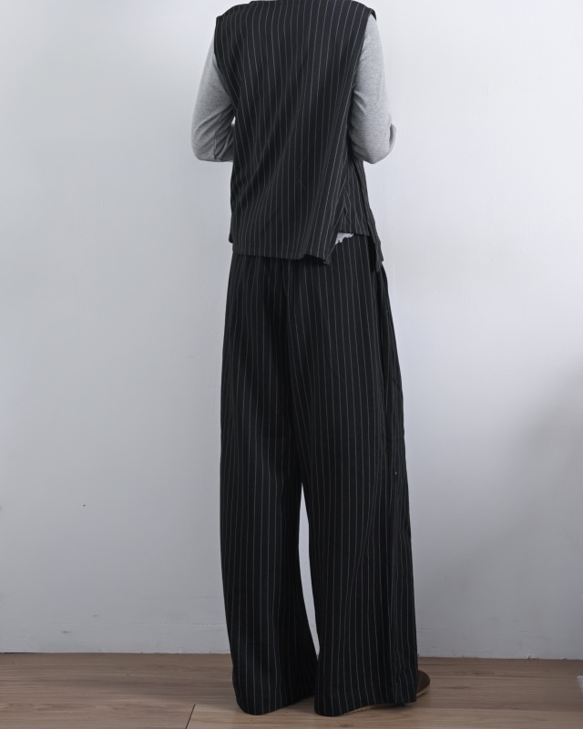 還 細直條綁帶寬褲 2色 size