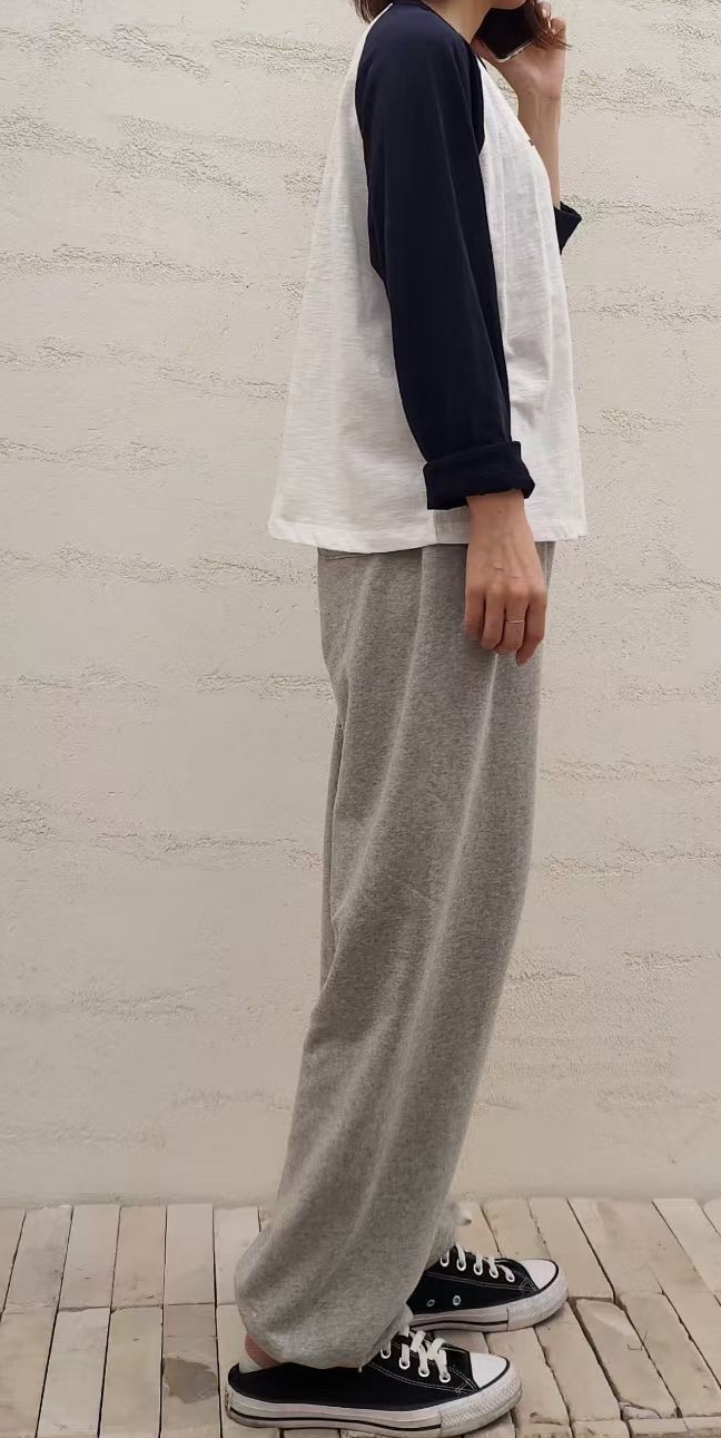 韓 腰配色下縮口棉寬褲 2色 size