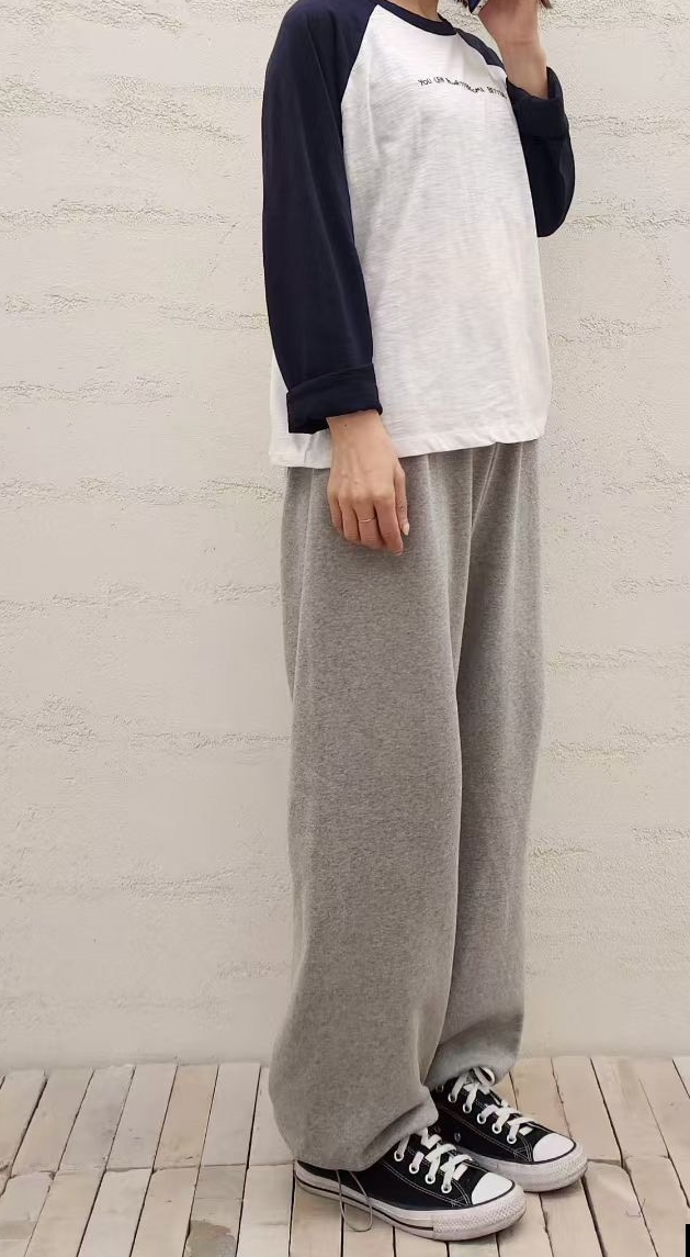 韓 腰配色下縮口棉寬褲 2色 size