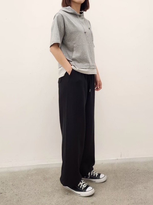 韓 腰配色下縮口棉寬褲 2色 size