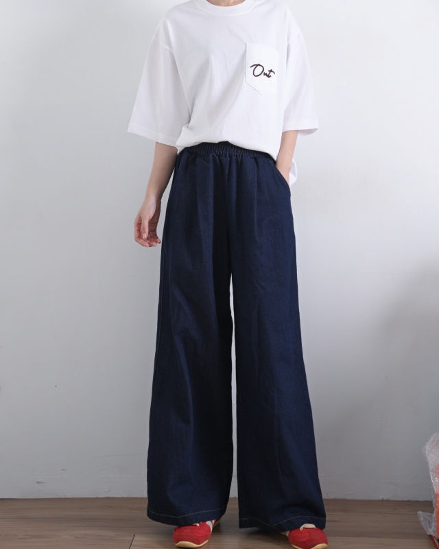 韓 腰鬆緊牛仔寬褲 size