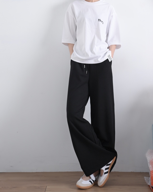 韓 腰頭配色綁帶寬褲 3色 size
