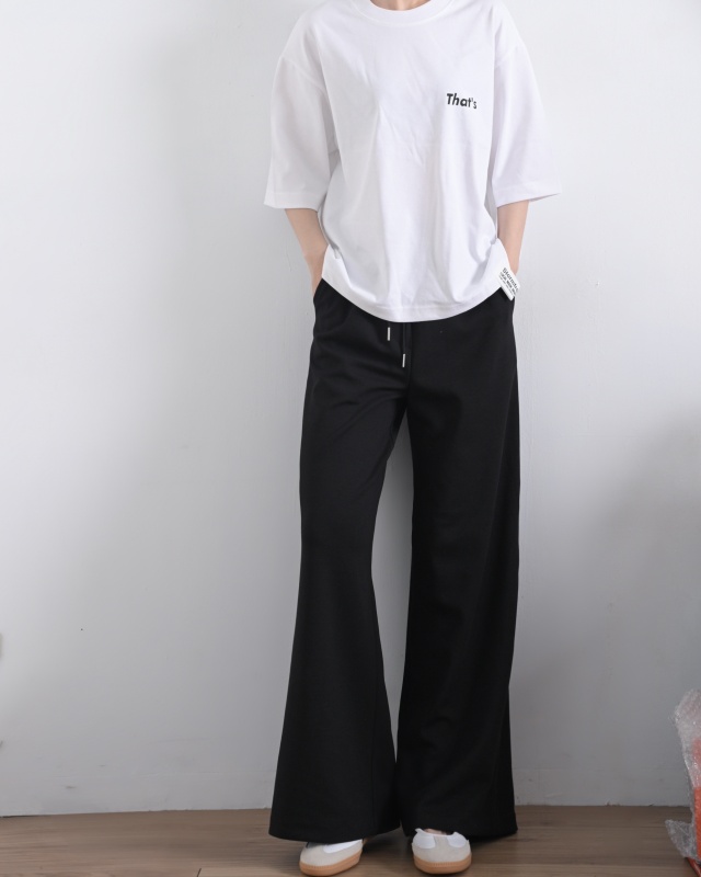 韓 腰頭配色綁帶寬褲 3色 size